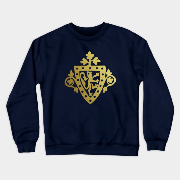 Medieval Style Metallic Gold Rampant Lion Shield Crewneck Sweatshirt by Pixelchicken